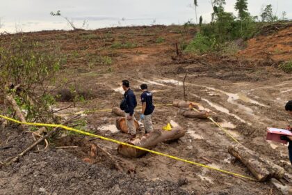 Kepolisian lakukan penyelidikan di lokasi reklamasi milik PT Arutmin Indonesia yang diduga dirusak. Foto: PT Arutmin