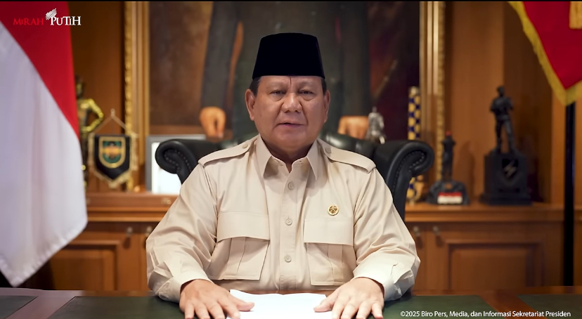 Presiden Republik Indonesia, Prabowo Subianto saat mengucapkan Hari Pers Nasional. Foto: Youtube Sekretariat Presiden