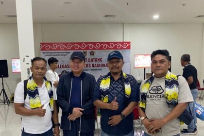 Delegasi HPN dari Provinsi Aceh bertemu dan disambut Gubernur Kalsel H Muhidin di Bandara Syamsuddin Noor saat tiba di Banjarmasin, Jumat (7/2/2025).