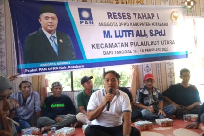 Anggota DPRD Kabupaten kotabaru, M Lutfi Ali gelar reses di RT 10 Desa Dirgahayu Kecamatan Pulau Laut Utara, Minggu (16/2/2025). Foto: Setwan 5W1H